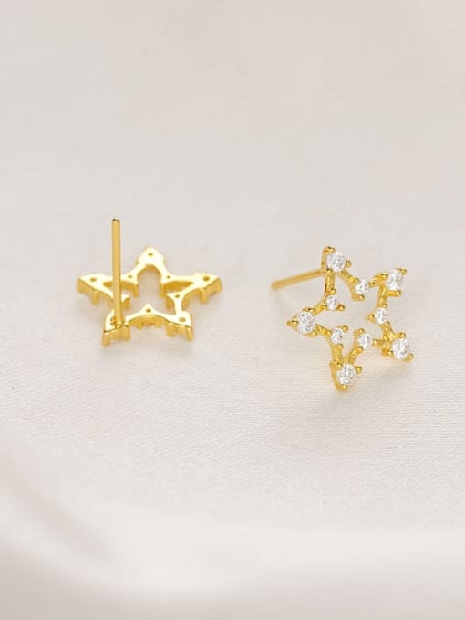 ES2011 [Gold] 925 Sterling Silver Cubic Zirconia Pentagram Minimalist Stud Earring